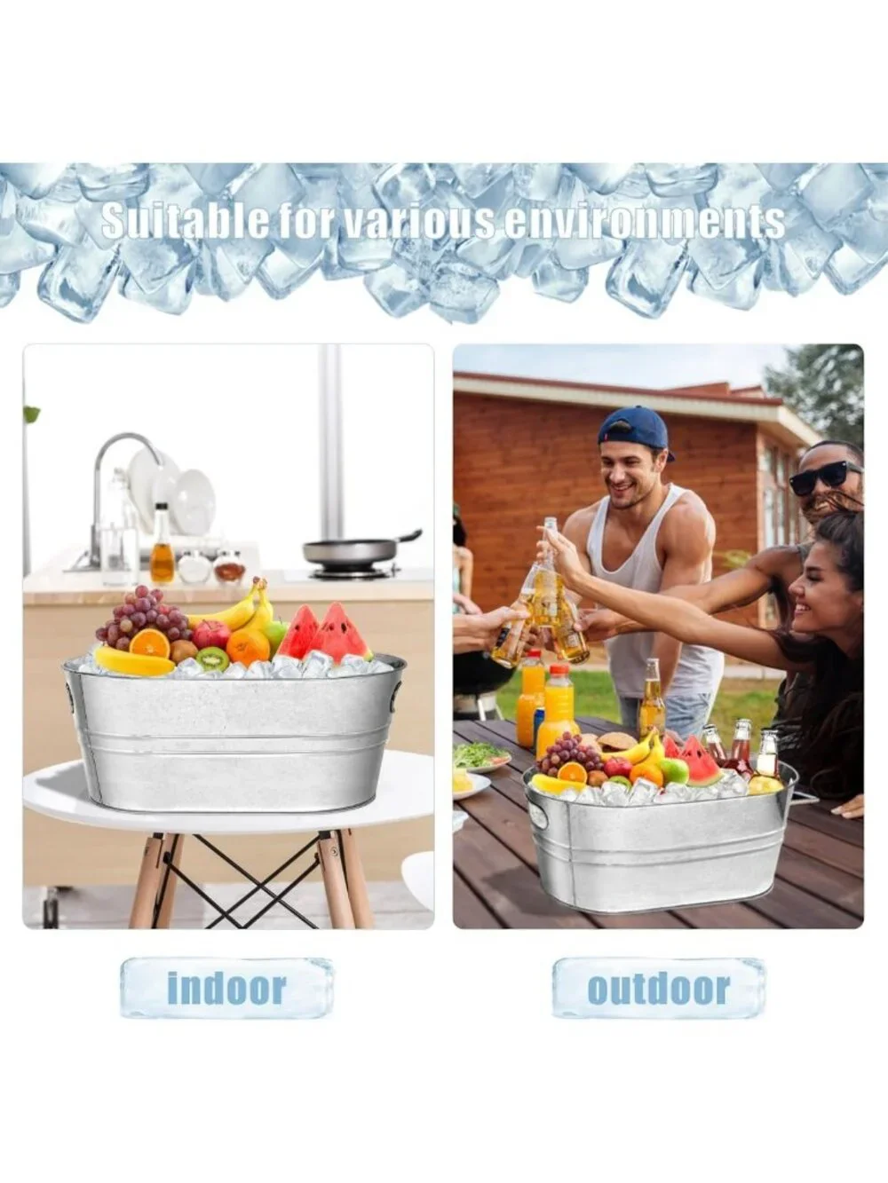4 Pack Large Metal Ice Buckets - 3 Gallon Galvanized Drink Tubs for Parties